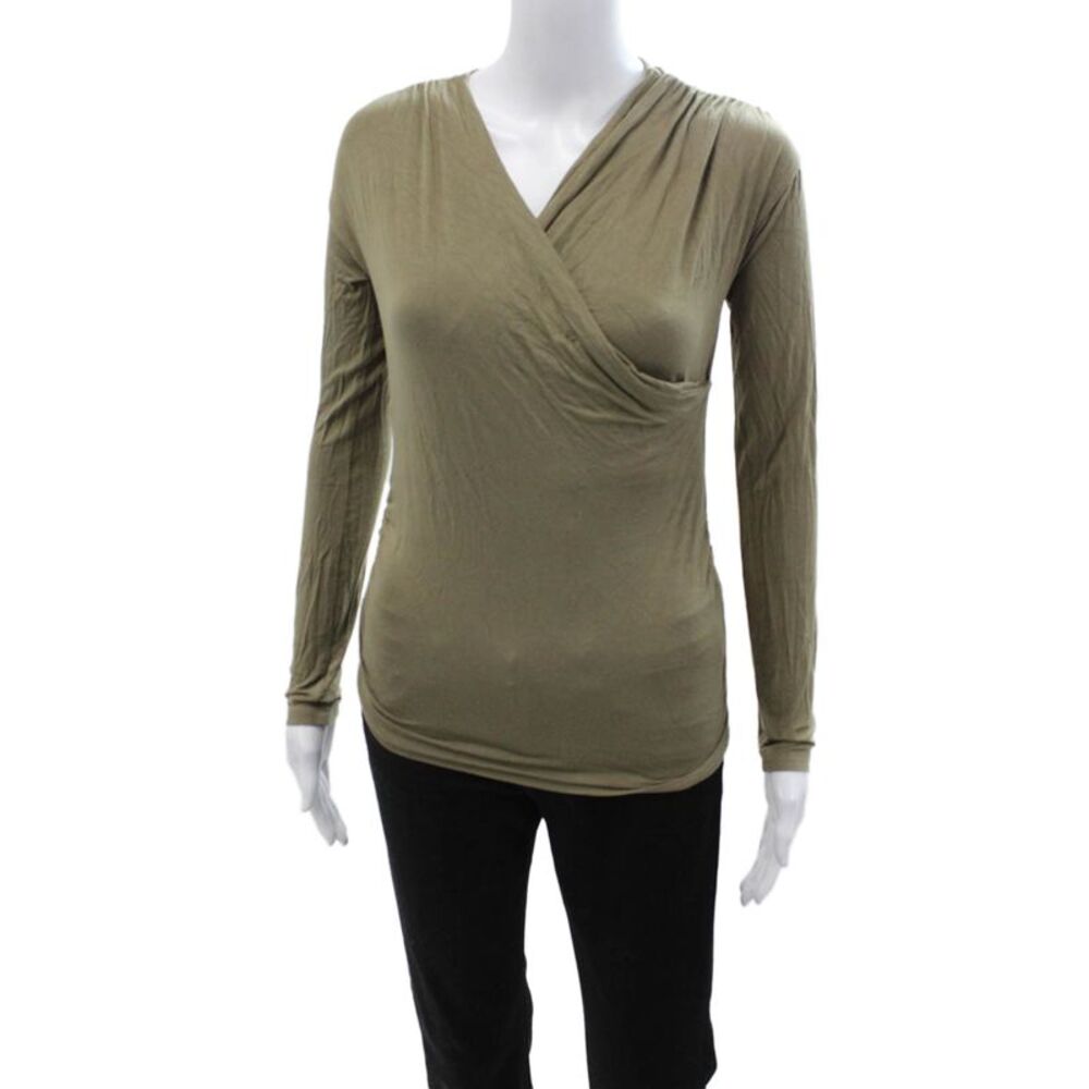 Blossom Womens Maternity V-Neck Long Sleeve Army Green Rayon Blend Top Size M